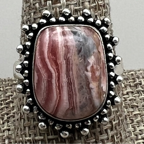 New Pink Rhodochrosite Stone Silver Overlay Ring Size 9.25 - Picture 3 of 5